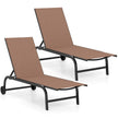 2er – Set Sonnenliege mit Rollen Robuste Gartenliege Fach Verstellbare Rückenlehne bis 180° Flach Braun – 6