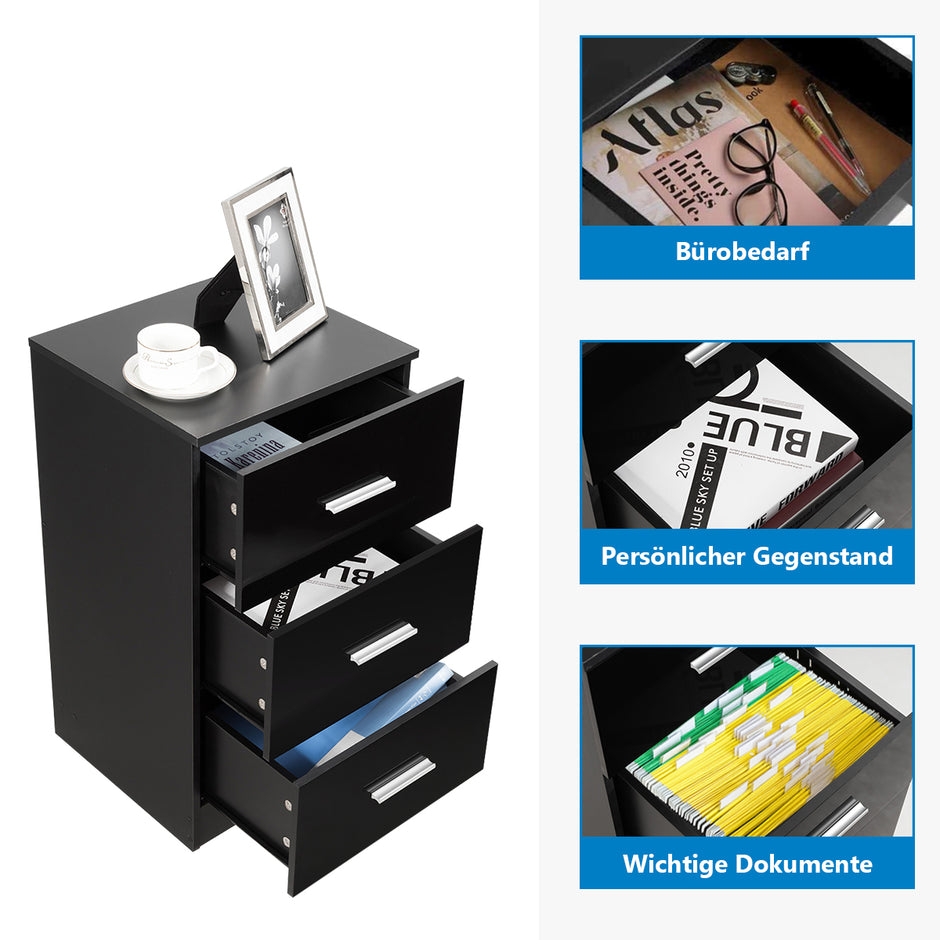 Set – med sängbord lådor kontorsskåp – 2 3 37 x 34 x 66,5 cm – Svart