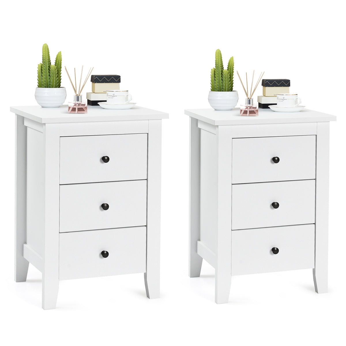 Set – med sängbord lådor för resårbädd – 2 3 46 x 37 x 65 cm – Vit
