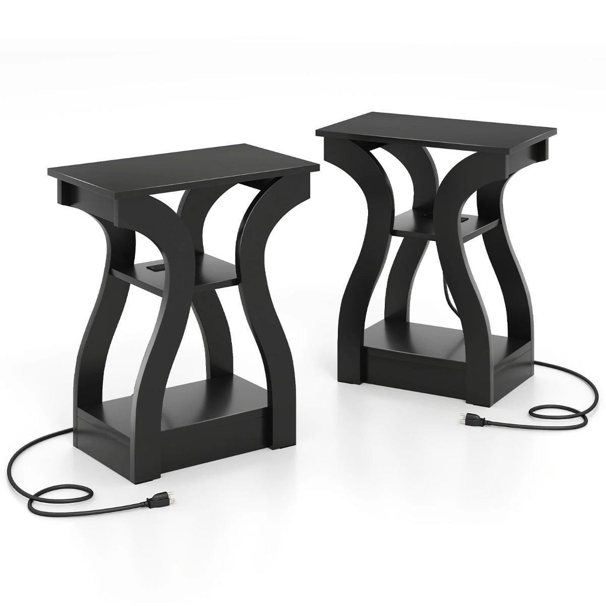 pack – sidobord med laddningsstation våningars soffbord Nattduksbord USB anslutningar – 2 3 – Svart