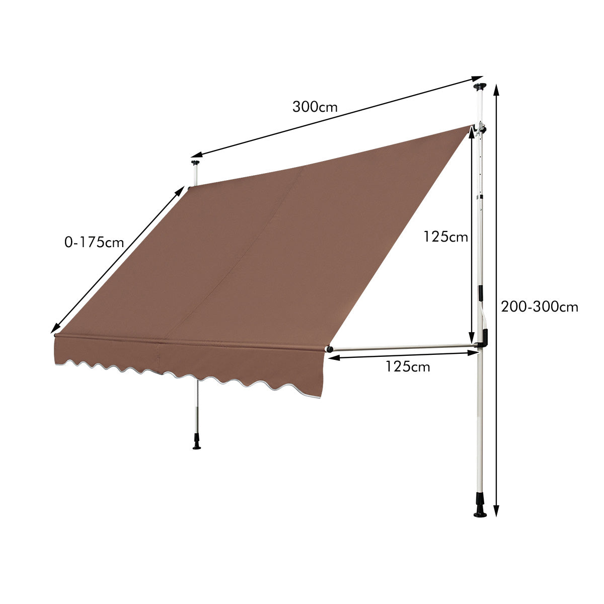 Klemmmarkis – bred balkongmarkis utan borrning UV beständig höjdjusterbar – 300 cm – Brun