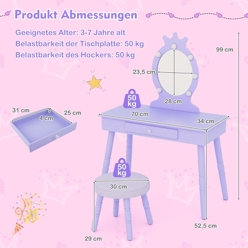 i – sminkbord Prinsessa med avtagbar spegel och låda – 2 1 – Lila
