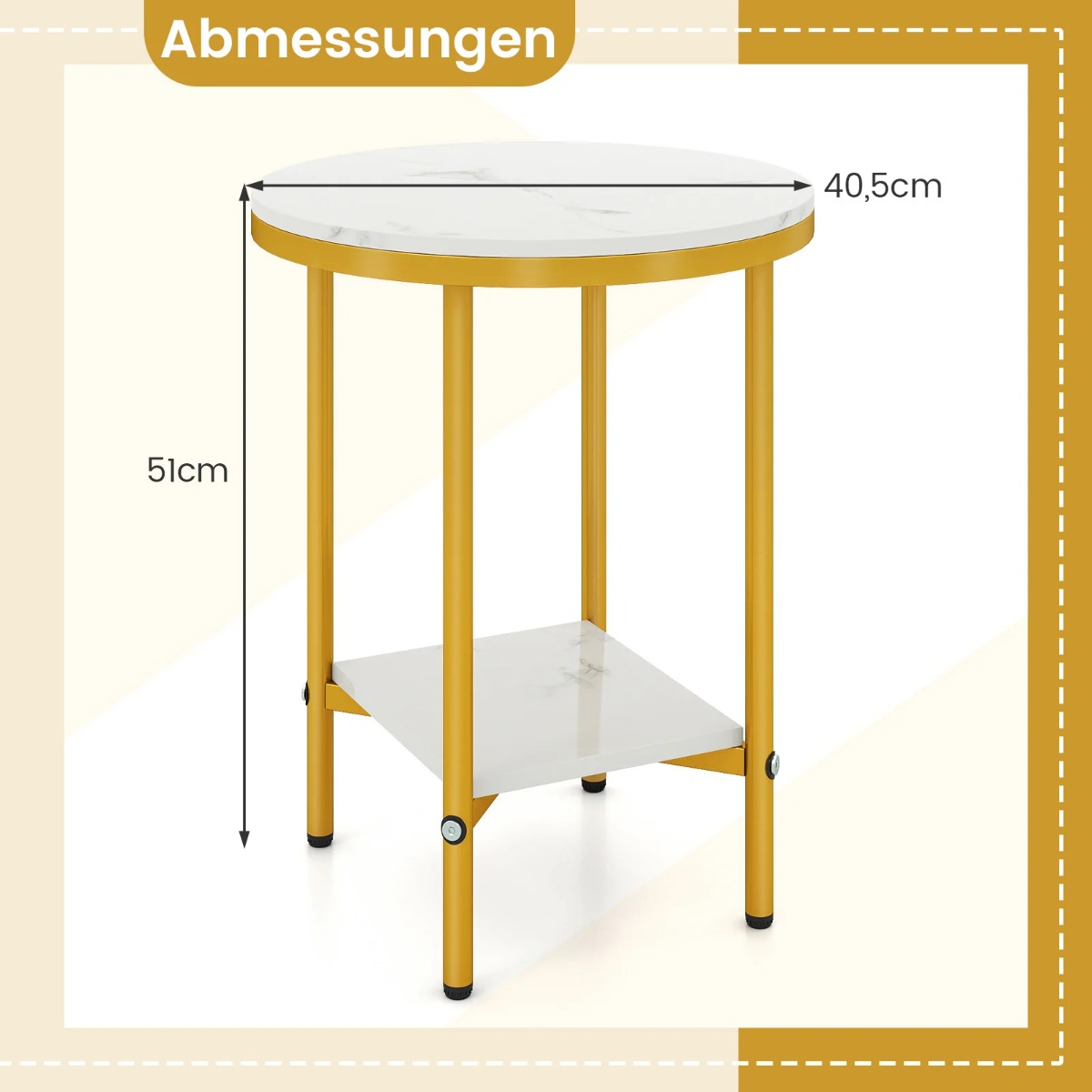 stegs – rund soffbord sidobord med marmorlook och avställningsyta + – 2 40,5 cm – Vit