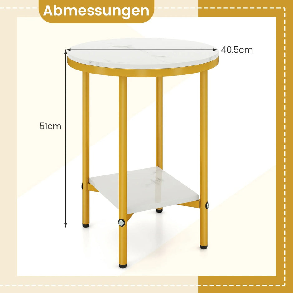 stegs – rund soffbord sidobord med marmorlook och avställningsyta + – 2 40,5 cm – Vit