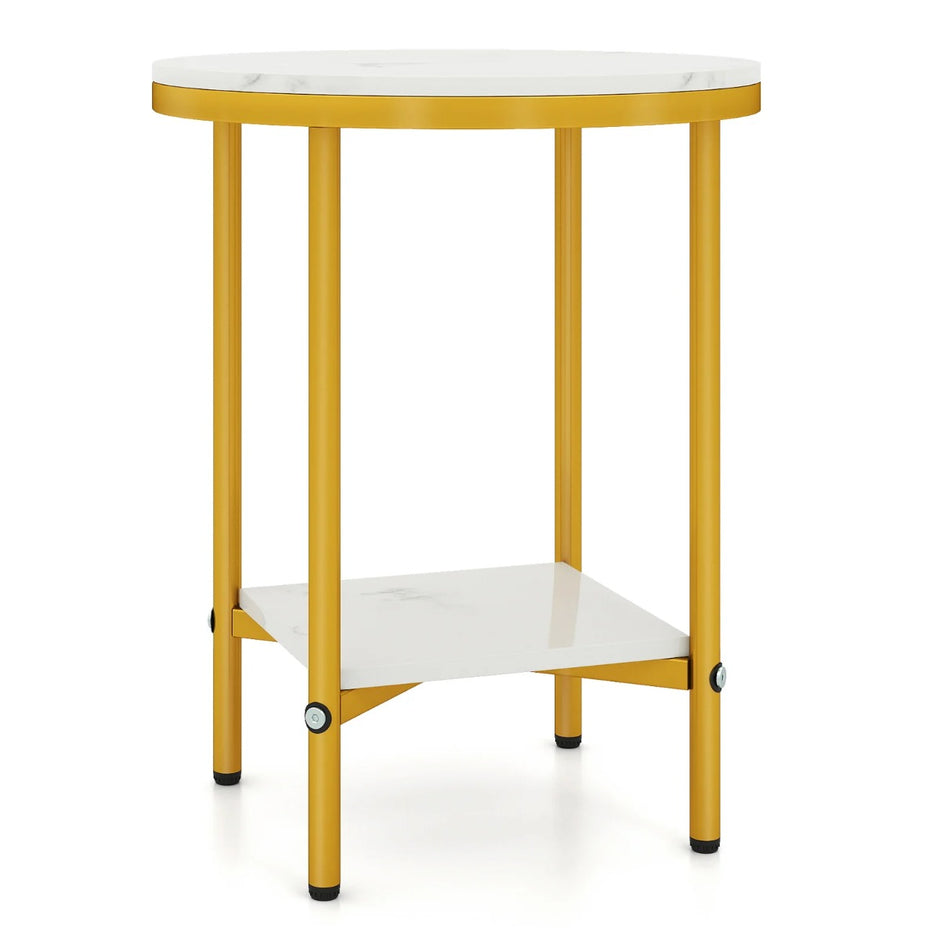 stegs – rund soffbord sidobord med marmorlook och avställningsyta + – 2 40,5 cm – Vit