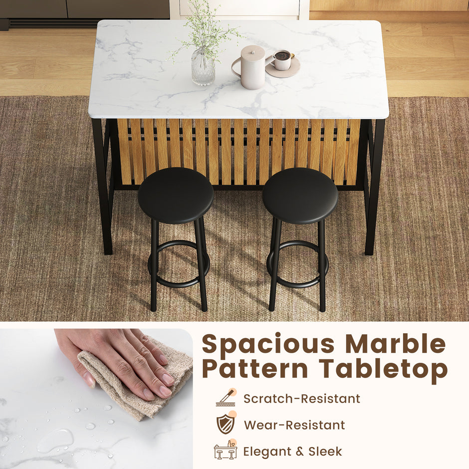 3‑delad – matsats med bord i lyxig marmorlook, stående barstolar – 2