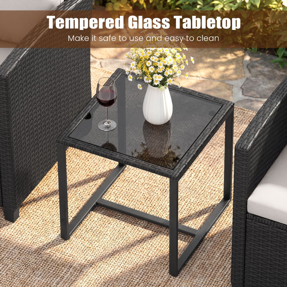 Rattan – Trädgårdsmöbelsätt inkl. stolar med kuddar och glasbordUtomhus sittgrupp – 2 – Beige