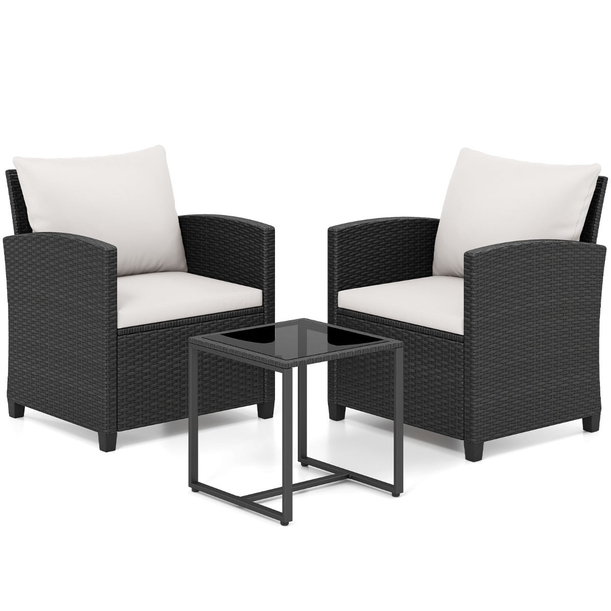 Rattan – Trädgårdsmöbelsätt inkl. stolar med kuddar och glasbordUtomhus sittgrupp – 2 – Beige
