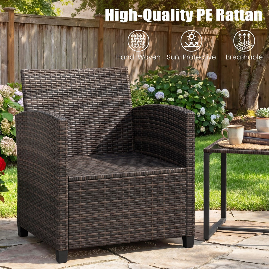 Rattan – Balkongset Inkl. Stolar Med Kudde och Bord I GlasUtomhus Sittinggrupp Balkongmöbler – 2 – Svart