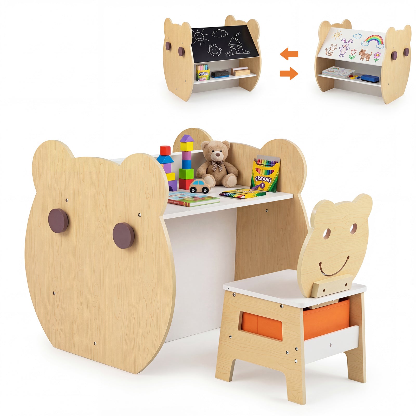 i – aktivitetsset för barn med bord och stol, vändbar griffeltavla whiteboard + – 3 1 – Natur + vit