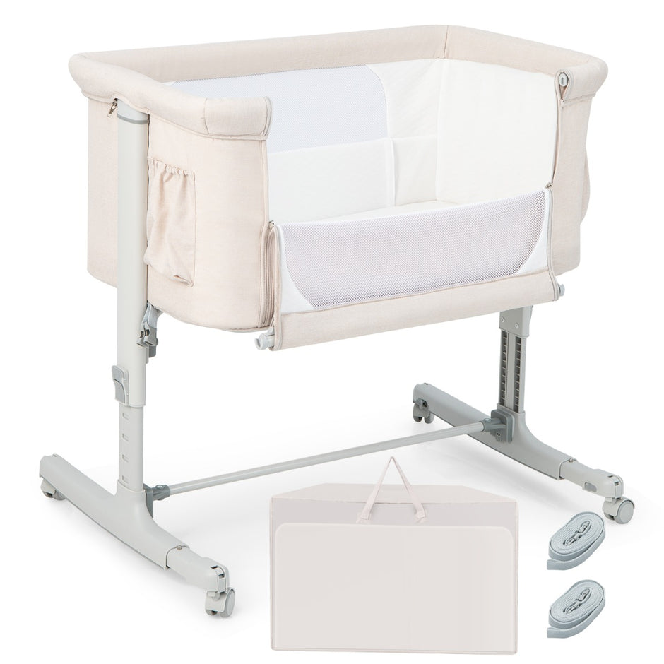Bärbar – i babyvagga med nivå justerbar höjd och andningsbart meshbeige – 3 1 5 – Beige