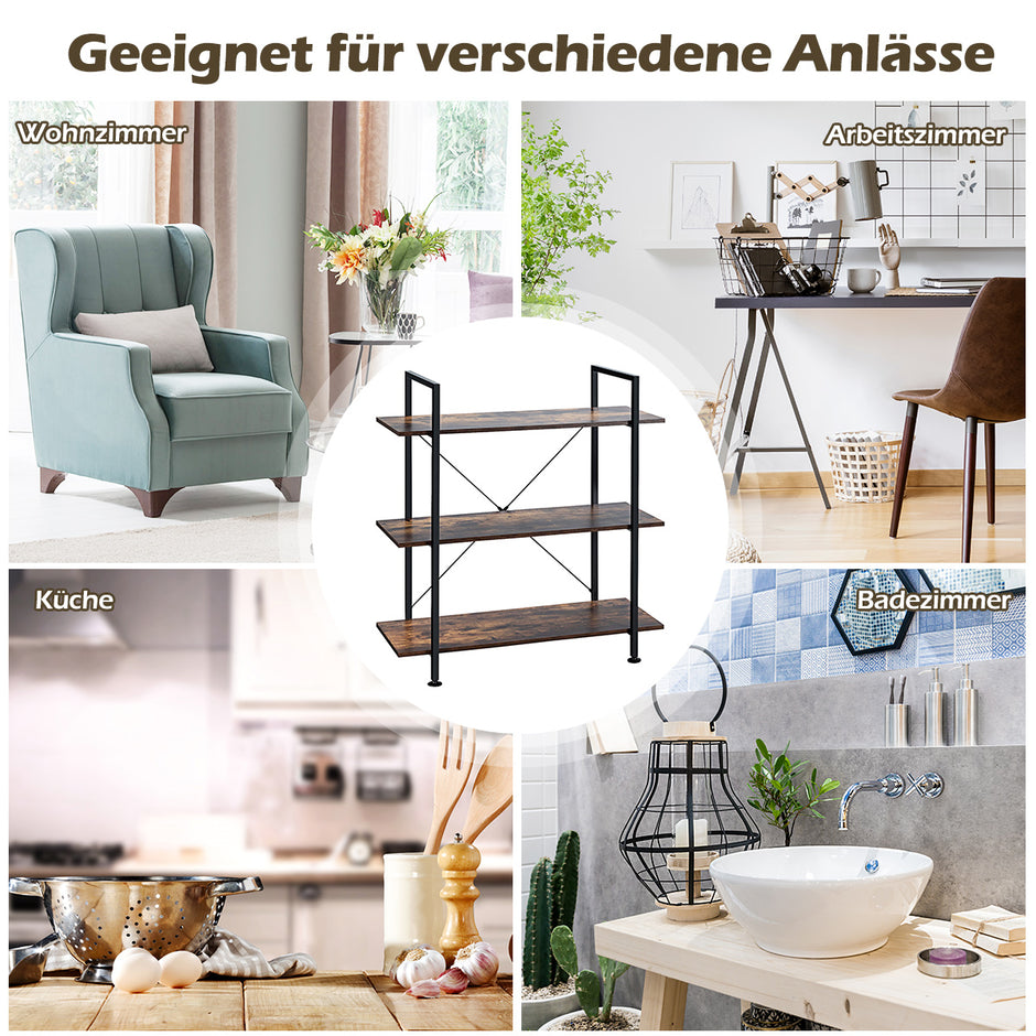 Hyllplan – för växt och blomsterställ i tre nivåer med metallram Multifunktionsdisplaystativ tippskydd – Rustik brun