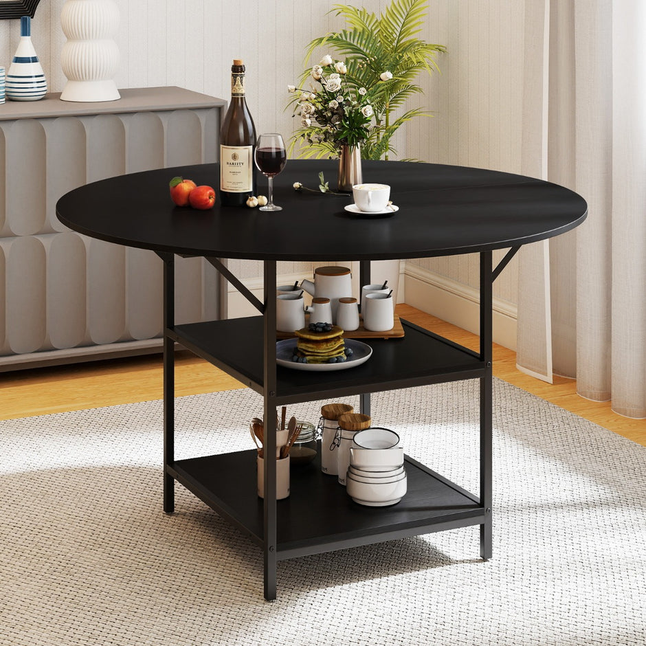 Runt – Matbord för upp till Person med lager Förvaringsfack och Metallställ Köksbord – 4 6 2 120 cm – Svart