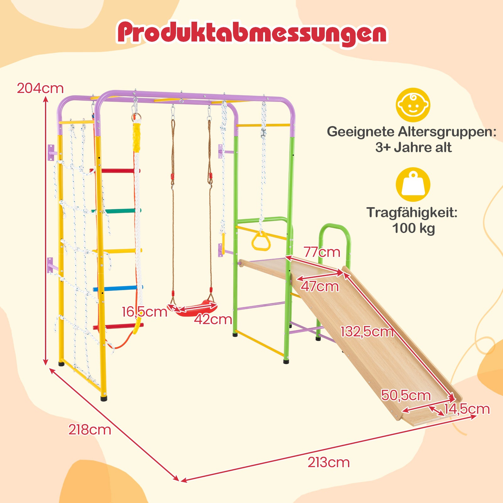 i – klätterställning klättervägg och apstänger stege rep gymnastikrings gunga rutschkana klättrare – 8 1 – Färgglad