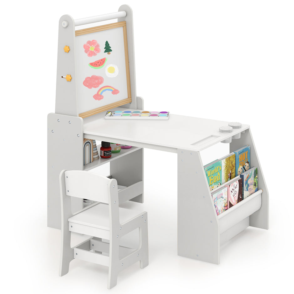 Barnkonstbord – och stolset Barnbord med staffli Whiteboard griffeltavla – Grå