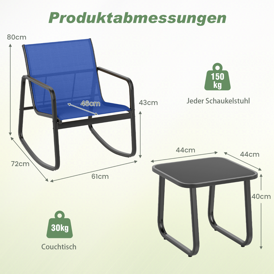 delars – trädgårdsmöbelset med stolar och bord balkongset mjuk gungande rörelse – 3 2 – Blå