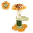 Blommig – kattklätterträd med vadderad plyschsits Litet Gult – 69 cm – Gul