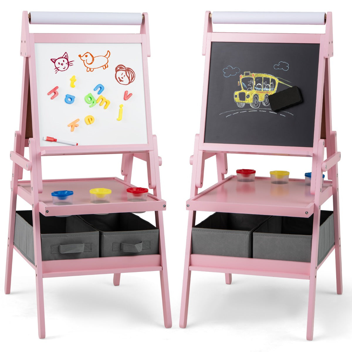 i – Barn Tafel med Pappersrulle och magnetisk Kritta Whiteboard Dubbelsidig – 3 1 – Rosa