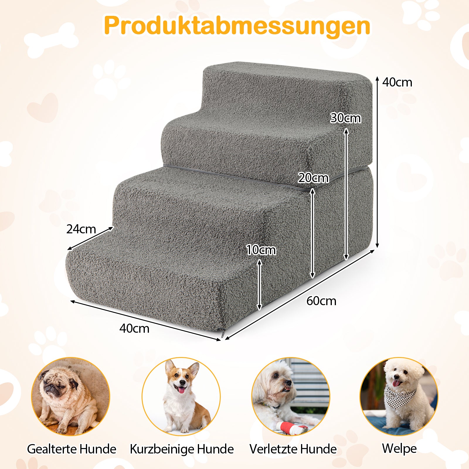 stegs – skumhundetrappa, hopfällbar med halkfri botten och avtagbart tvättbart överdrag i grått – 4 – Grå
