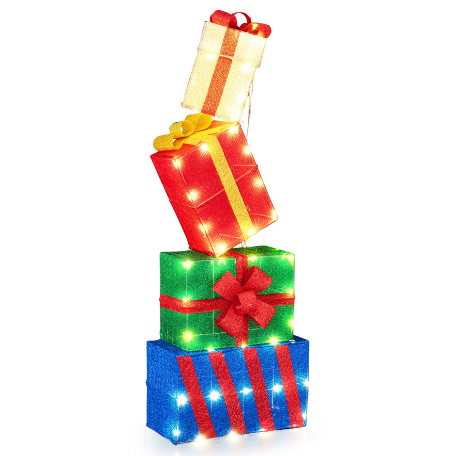 pack – upplysta julklappslådor, lysande presentlådor med färgglada rosetter, flerfärgade – 4 – Flerfärgad