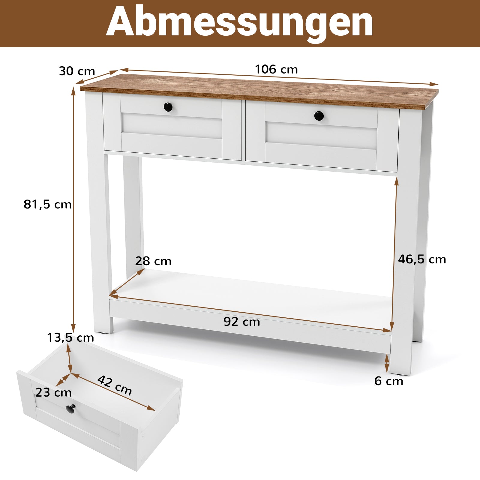 Trä – Konsolbord med lådor nivåer Smalt hallbord Entrébord Sido Vitt – 2 2 – Vit