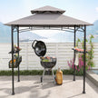 Grillpaviljong – med dubbelt tak och sidobord metallkorg grillöverbyggnader grillskydd – Grå