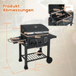 Fass – Holzkolsgrill med fällbara sidobord Utomhusgrill förvaringsfack och hjul – 2 – Svart