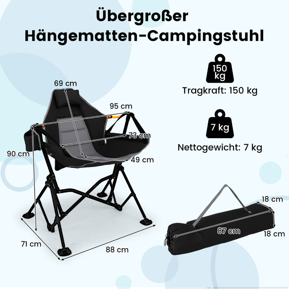 Fällbar – campingstol med justerbart ryggstöd och dryckeshållare – Svart