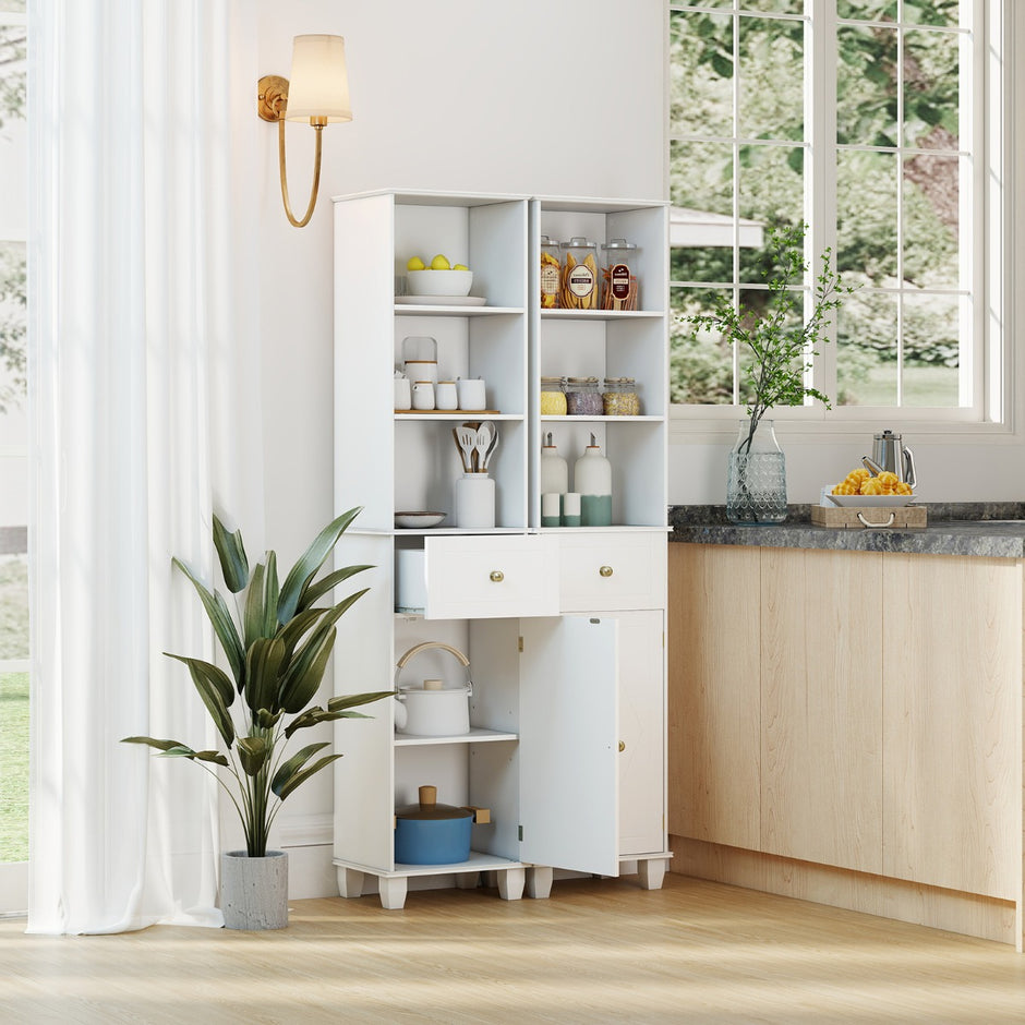 Badrumsskåp – smal Badmöbel med öppen Hylla Låda Dörr och justerbar – 3 1 1 172 cm – Vit
