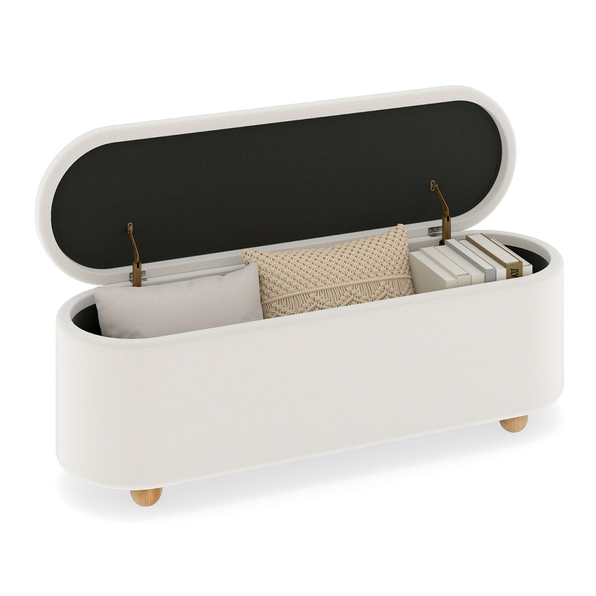 Oval – förvaringsbänk med lock Polstrad ottoman pall lång – 139 cm – Vit