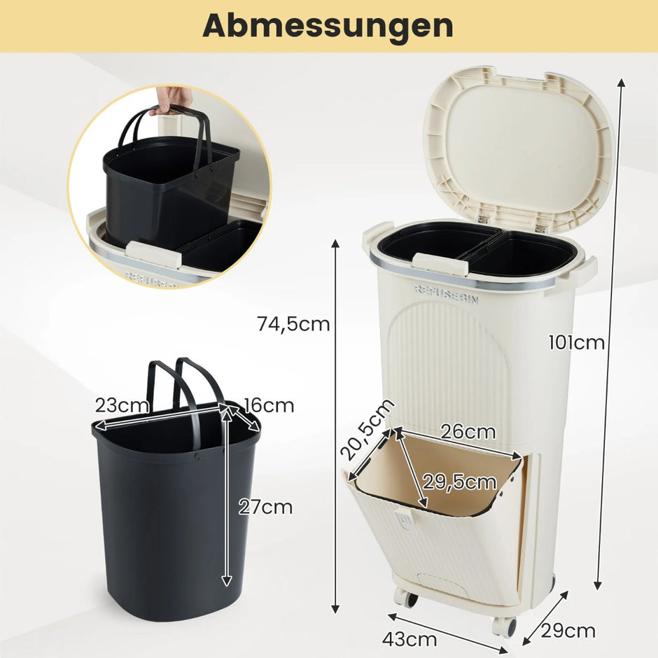 38L – kökssoptunna med lock, uttagbara behållare, fotpedal och hjul – 2 – Beige