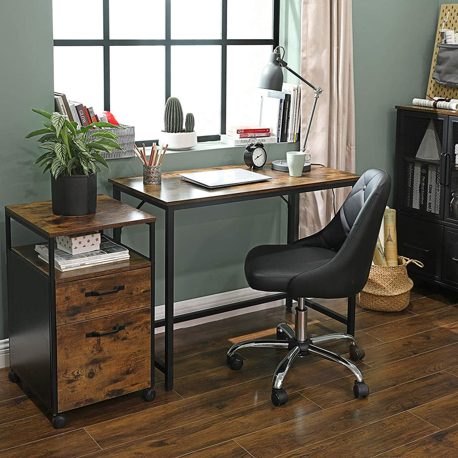 Skrivbord – Vintage finish – Stålram – Brun/svart