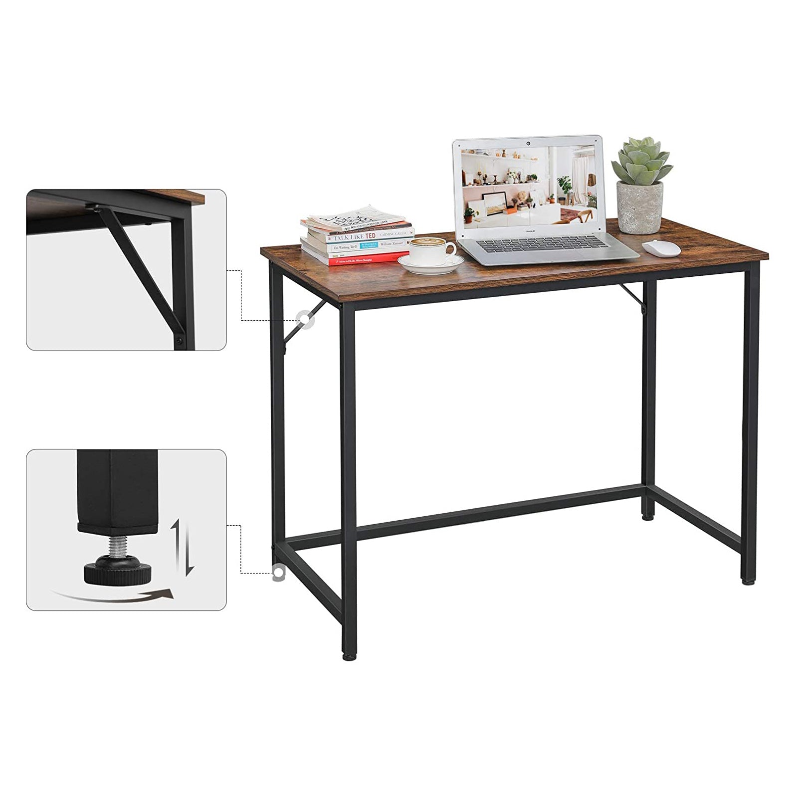 Skrivbord – Vintage finish – Stålram – Brun/svart