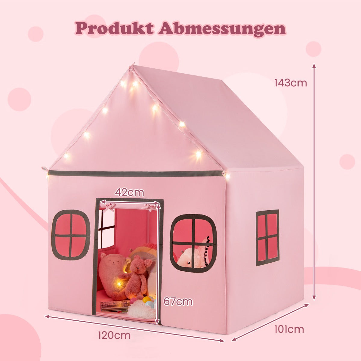 Lekhus – Barn Inomhus med Stjärnljus och Polstrad Matta + – Rosa och svart