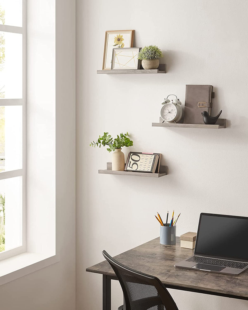 Vägghylla Set om 3 – Flytande och dekorativ – Grå