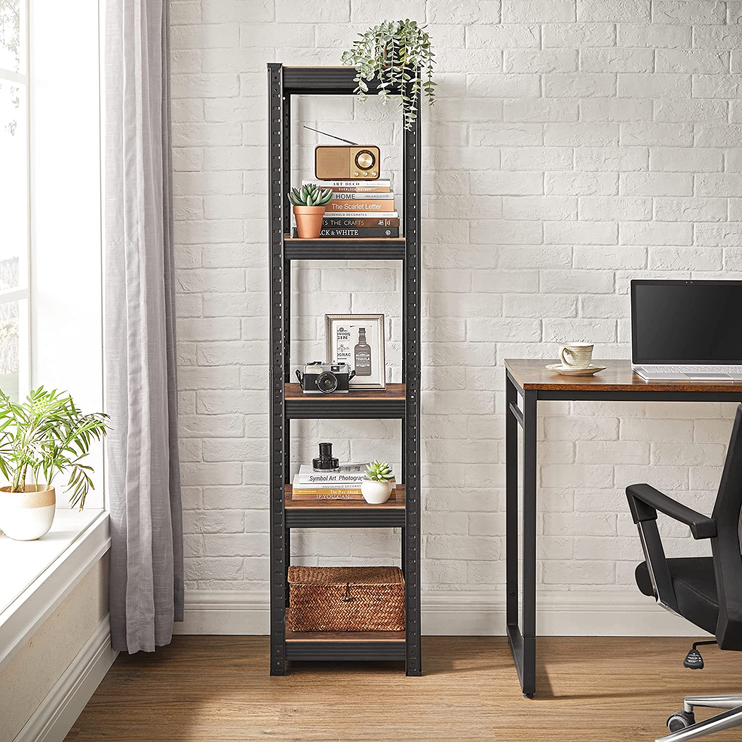 Förvaringsställ – Set med 2 – 5 hyllor – Vintage brun-svart