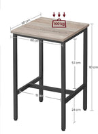 Barstabell - Stående bord - Köksbord - med stålram - 60 x 60 x 92 cm - Industriell design - Svartbrunt