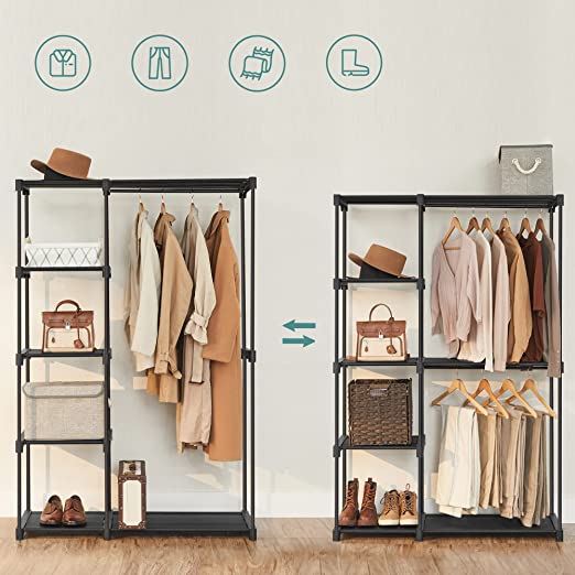 Garderob – Vikbar med 2 klädstänger – Svart