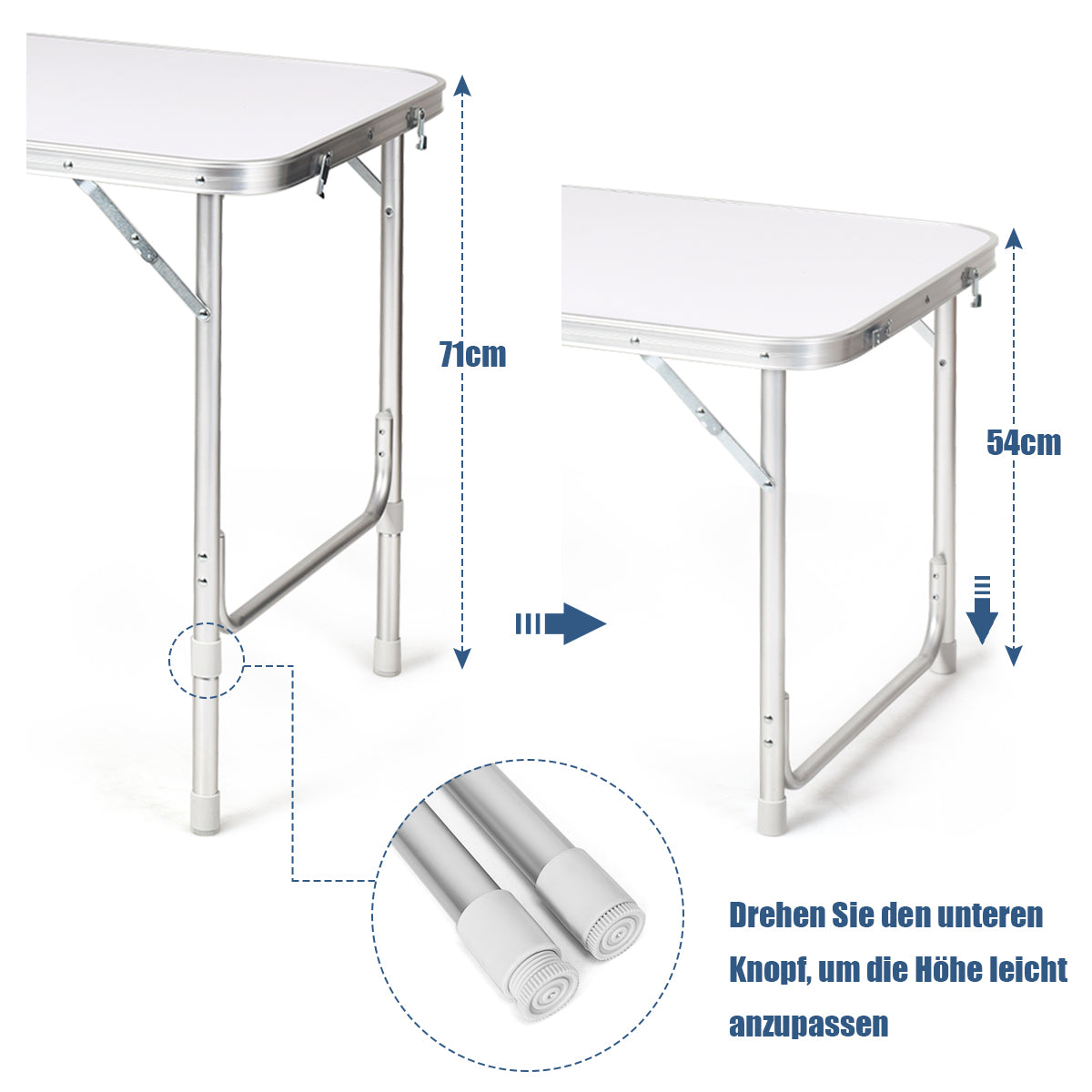 Campingbord – med stort förvaringsutrymme, rese kök, aluminium, hopfällbart trädgårdsbord, mörkblå. – Vit