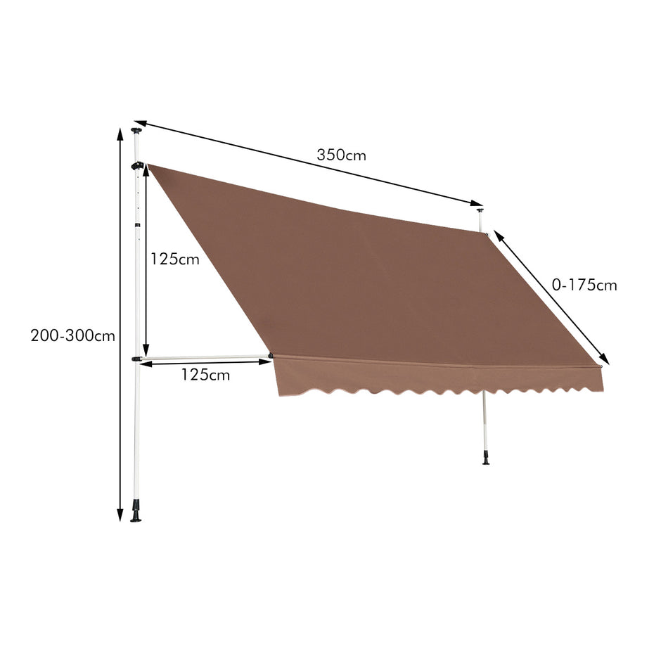 Klemmmarkis – bred balkongmarkis utan borrning UV beständig höjdjusterbar – 350 cm – Brun