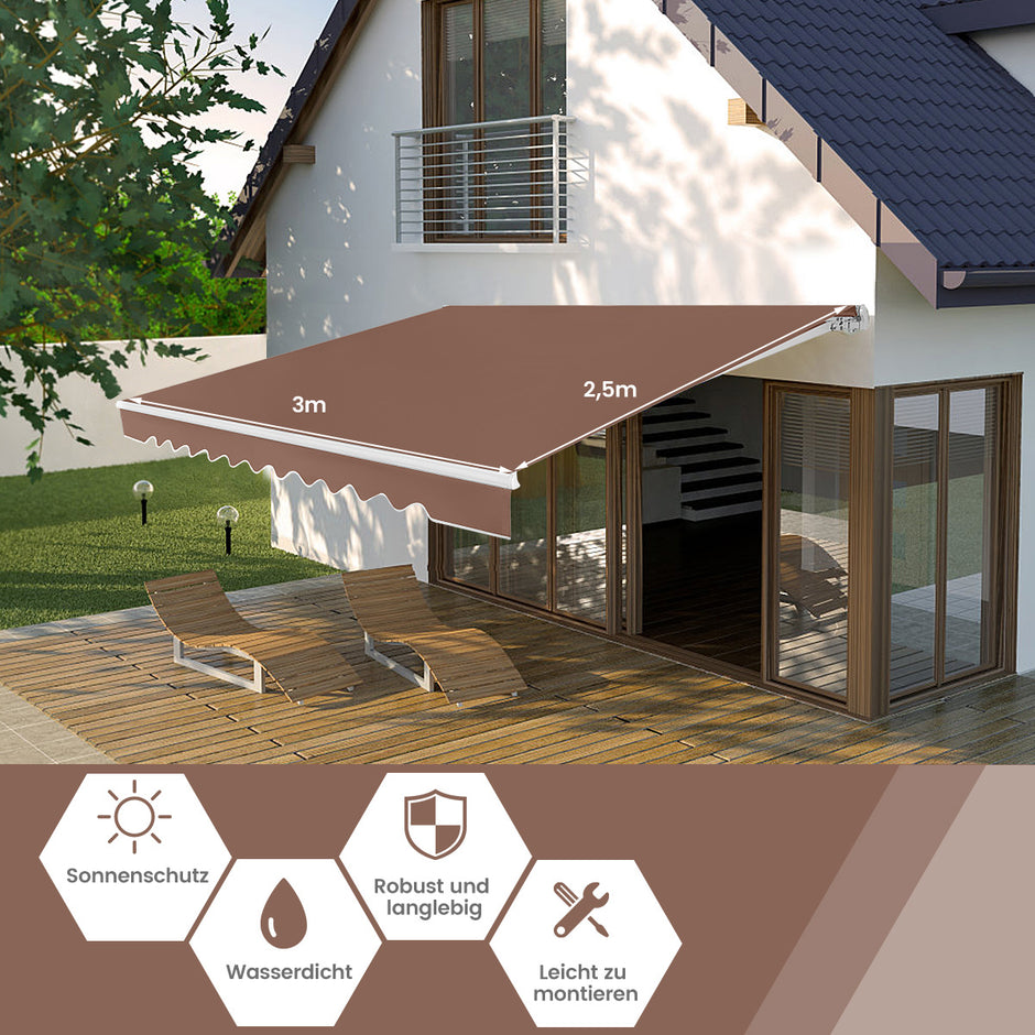 Markis – med vev, ledad solskydd – Brun