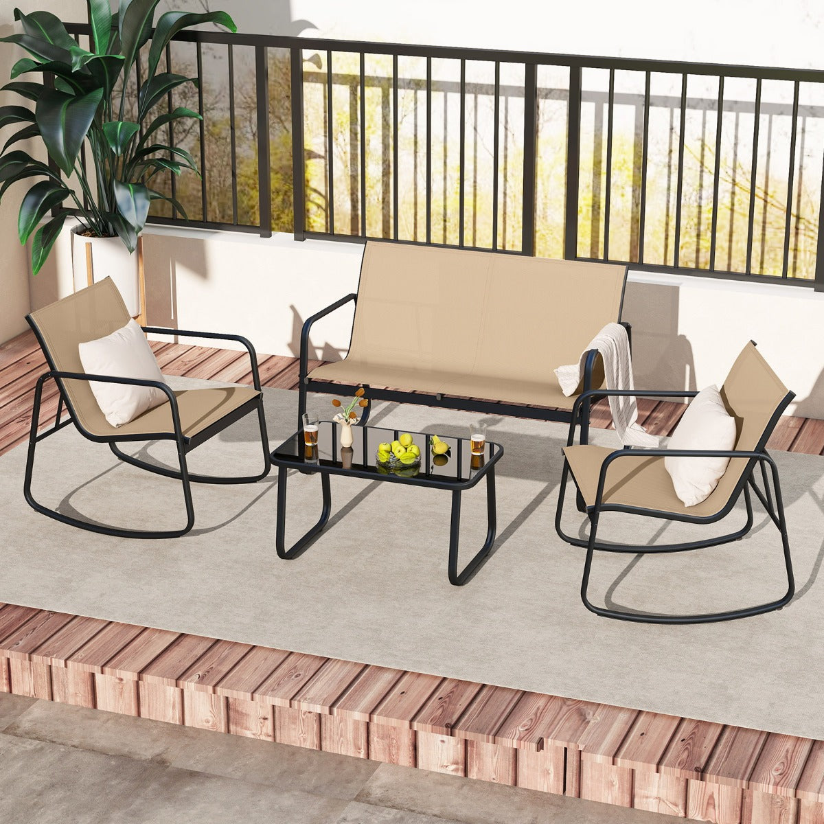 delat – trädgårdsmöbelset med mjuk gungande rörelse, terrassmöbler, sittgrupp, sittgarnitur – 4 – Brun