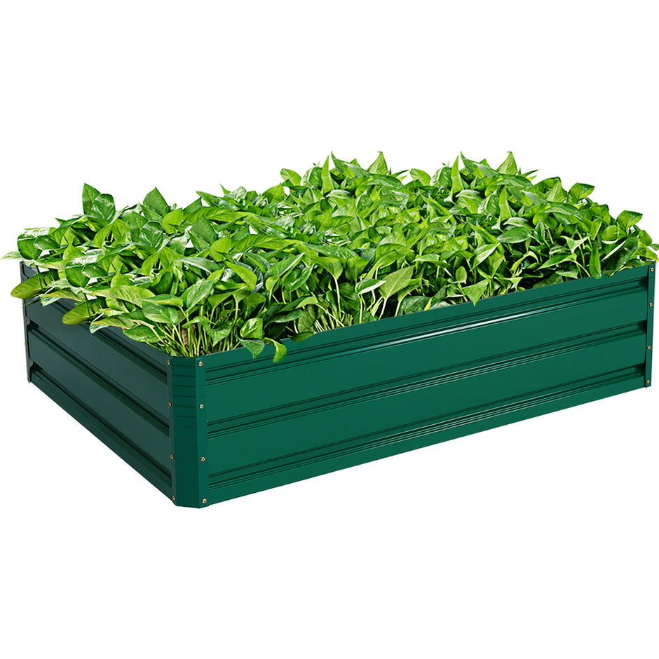 Högbädd – Stål Rektangulär Planteringslåda Upphöjd Trädgårdsbädd För Grönsaker Blommor Örter – 120 x 90 x 30,5 cm – Mörkgrön