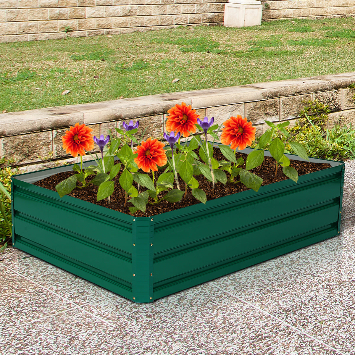 Högbädd – Stål Rektangulär Planteringslåda Upphöjd Trädgårdsbädd För Grönsaker Blommor Örter – 120 x 90 x 30,5 cm – Mörkgrön