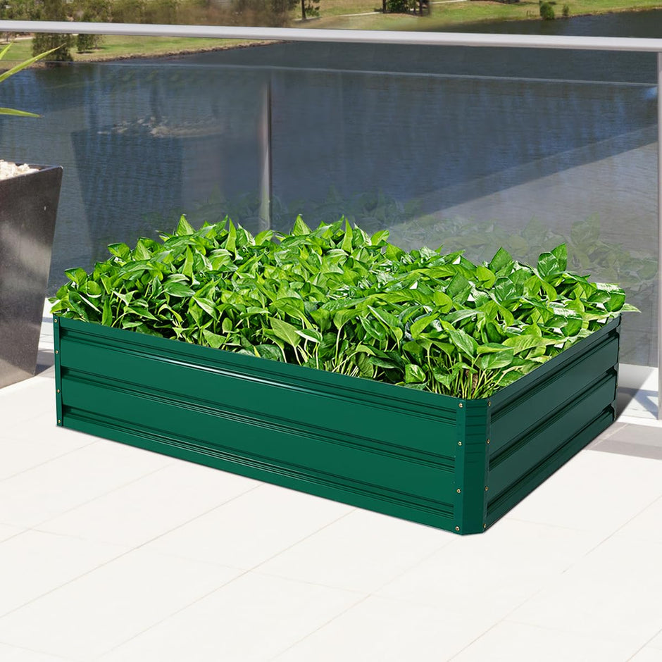 Högbädd – Stål Rektangulär Planteringslåda Upphöjd Trädgårdsbädd För Grönsaker Blommor Örter – 120 x 90 x 30,5 cm – Mörkgrön