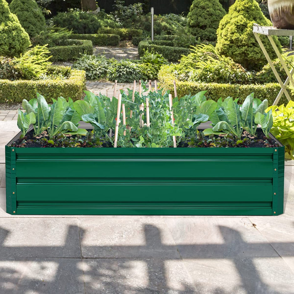 Högbädd – Stål Rektangulär Planteringslåda Upphöjd Trädgårdsbädd För Grönsaker Blommor Örter – 120 x 90 x 30,5 cm – Mörkgrön