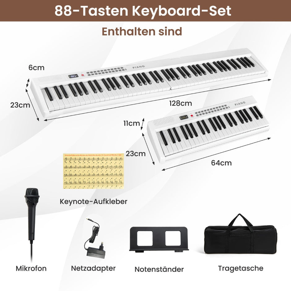 tangents – piano keyboard med rytmer toner hopfällbart – 88 1000 1000 – Vit