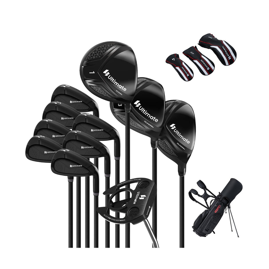 Del – Golfklubba Set för Högerhänt med Golfväska Stå bag – 11 – Svart