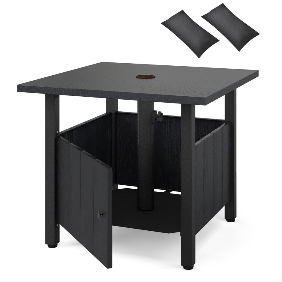 Utomhus – sidobord med parasollhål, trädgårdsbord sandpåsar, balkongbord – Ø 48 cm 2 – Svart