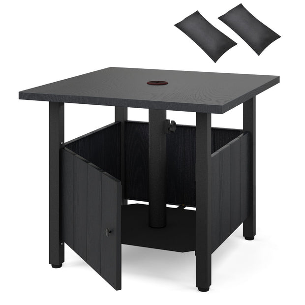 Utomhus – sidobord med parasollhål, trädgårdsbord sandpåsar, balkongbord – Ø 48 cm 2 – Svart
